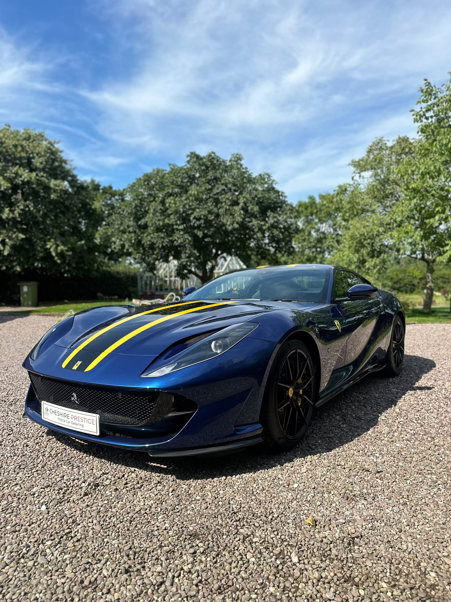 Professionally detailed blue Ferrari
